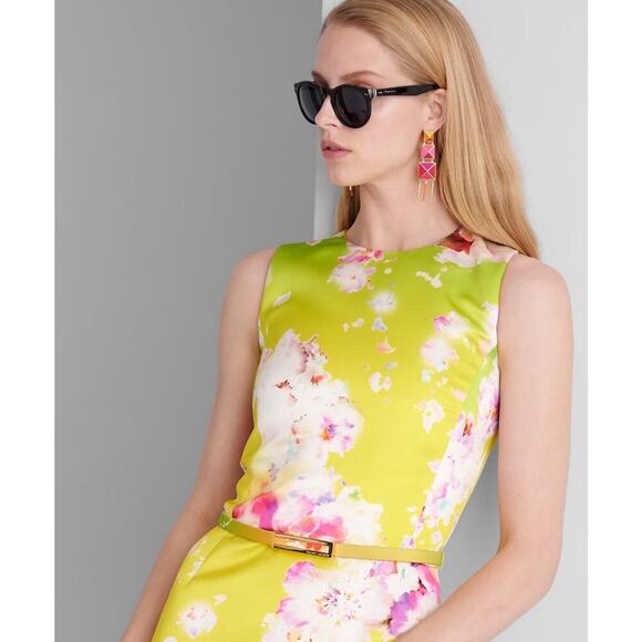 Ralph Lauren Collection Floral Belted Pencil Shift Dress 6 Midi Sleeveless $4K - Picture 5 of 14